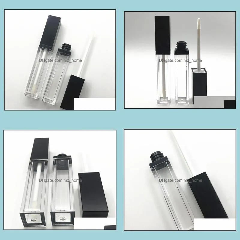 8ml empty lip gloss tubes clear lipgloss packaging container refillable bottles square matte black lipstick liquid oil tube sn2978