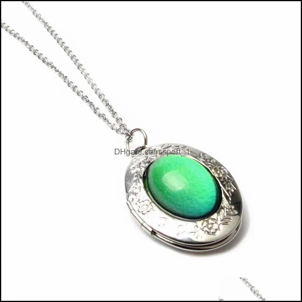large oval mood necklace color changing with temperature change feeling openable locket pendant necklaces 60pcs/lot