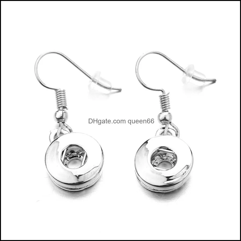 Simple silver plated 12mm 18mm snap button dangle earrings for women snaps buttons jewelry