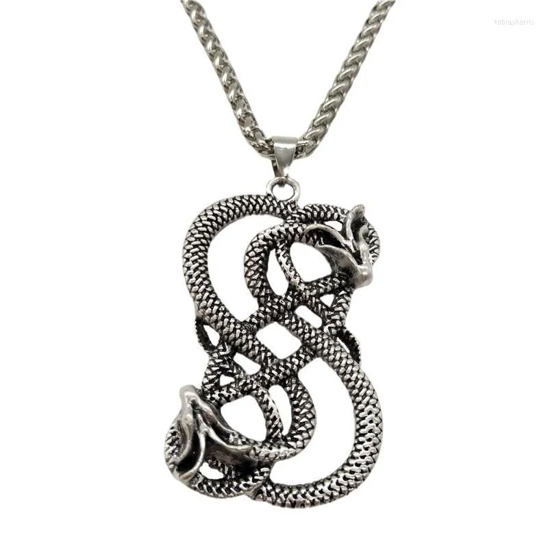 قلادة قلادة Norse Viking Double Dragon Goth Netoboros Necklace Necklace الاسكندنافية للرجال المجوهرات الهالوين 2022