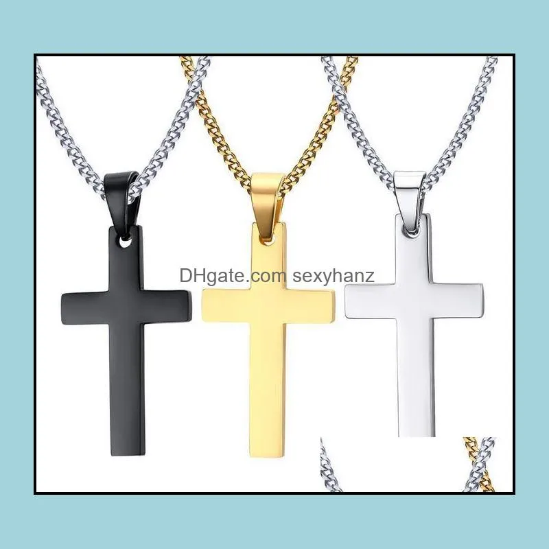 Stainless Steel Cross Pendant Necklaces Men`s Religion Faith crucifix Charm Titanium steel chain For women Fashion Jewelry 3 colors