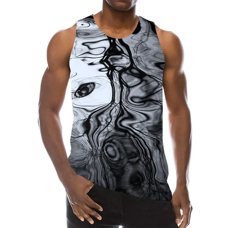 Men's Abstract Black Tank Top 3D Print Psychedelic Beach Texture Gym Sleeveless Pattern Tops Graphic Vest 220331