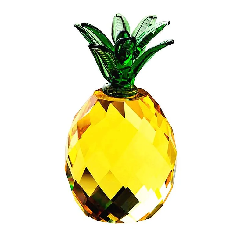 Decorative Objects & Figurines Crystal Crafts Yellow Pineapple Glass Paperweight Fengshui Figurine Quartz Ornaments Home Decoration Christma