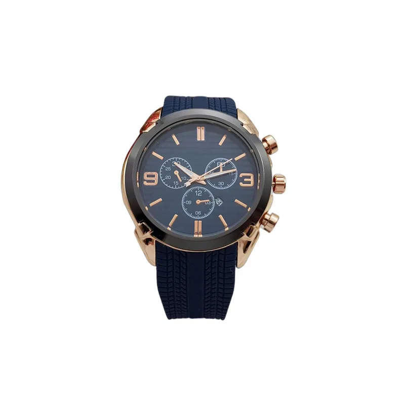 Relogio Masculino 45mm Militär sportstil Stora män tittar på modedesigner Blue Brow Black Dial Unique Silicone Clock