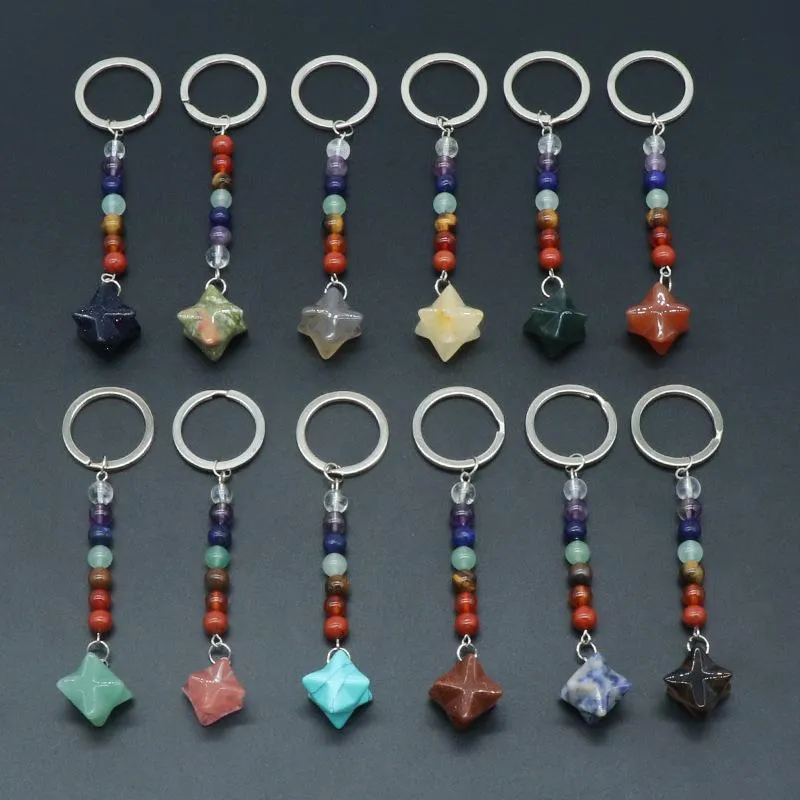Natural Crystal Keychain Pendant 7 Chakra Stone Tassel Keychain Luggage Decoration Key Chain Keyring