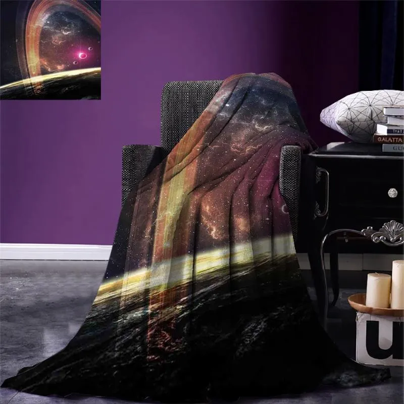 Coperte Galassia Coperta da tiro Spazio profondo Pianeti su Nebulosa Polvere Stelle e Anello Halo Fantascienza Arte Velluto Peluche ScuroCoperte Coperte