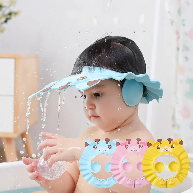 Baby Shampoo CAP Adjustable Bath Wash Hair Eye Ear Protection Waterproof Ear Washing Hat Children Carton Cat Shower Caps 1079 E3