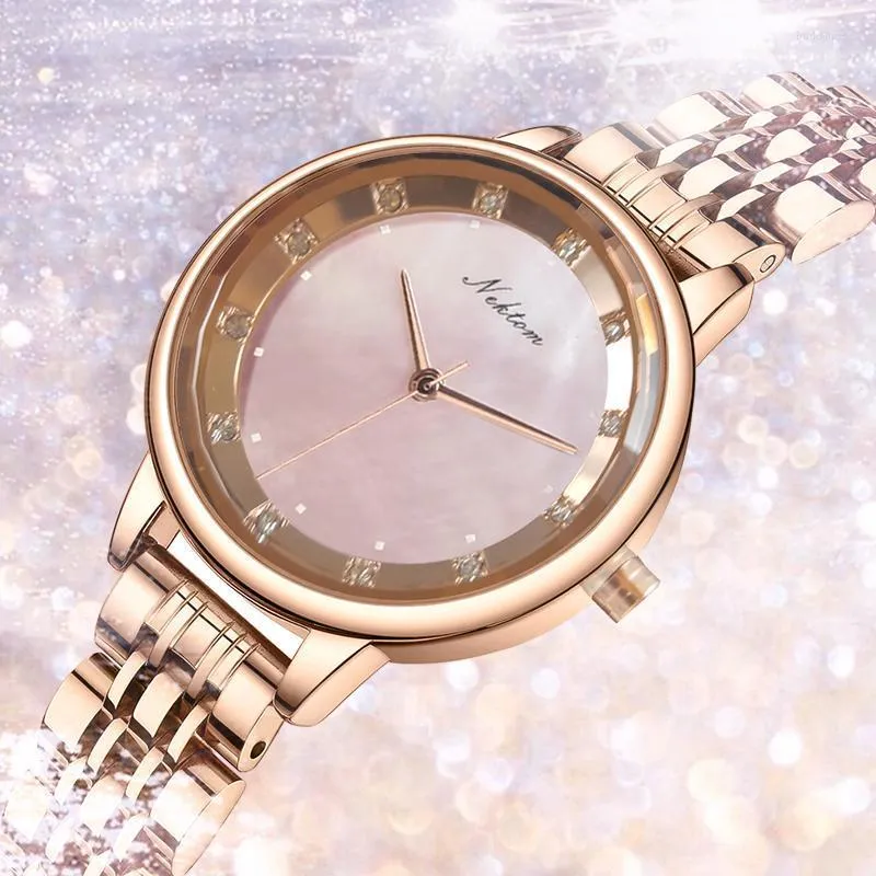 Wristwatches NEKTOM Top Genuine Watch 2022 Ladies Luxury Fashion All Stainless Steel Quartz Clock Waterproof