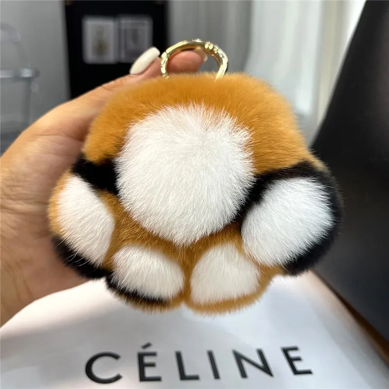 Keychains Plush Ball Real Rex Fur Keychain Cat Claw Women Bag Pendant Cute Toy Hanging Ornaments Car Key Rings Bear Trinkets