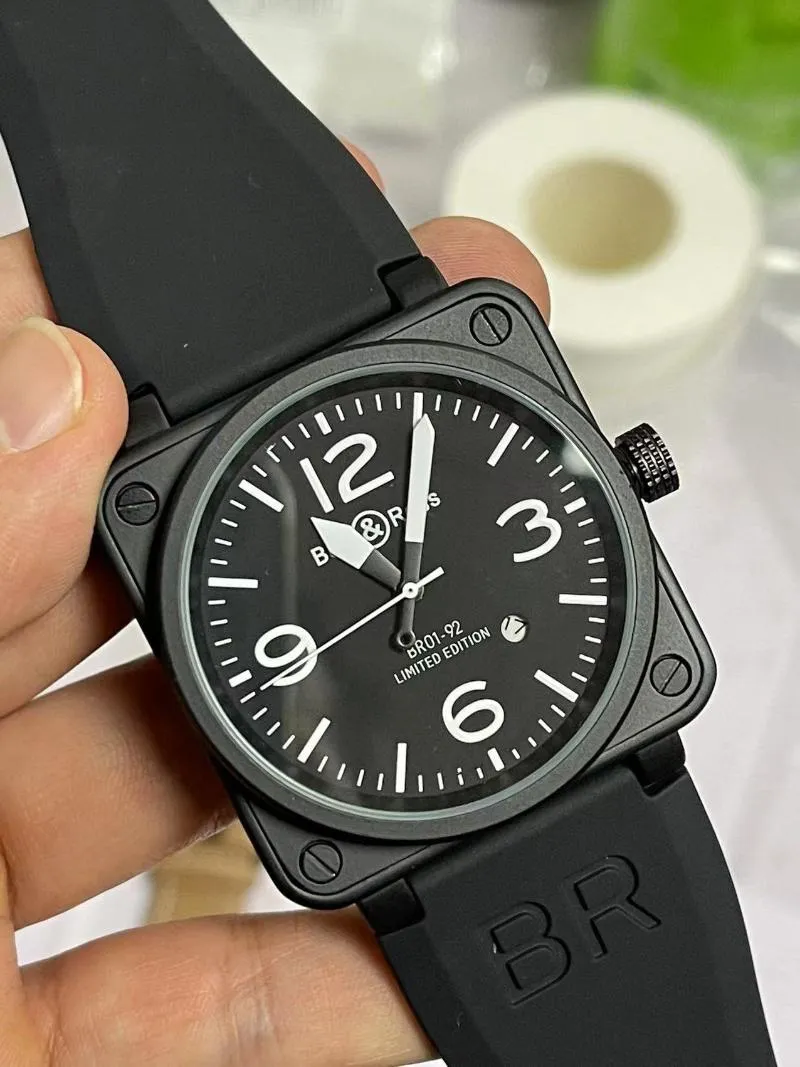 Bilek saatleri erkekler otomatik mekanik saat çan kahverengi deri siyah ross lastik -wristwatches bilek saatiwristywatches