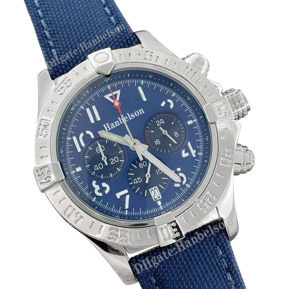 Herren Watch Blue Nylon VK Quartz Bewegung Voll funktionierender Chronographen 1884 schwerer satinloser Stahl Designer männlicher Armbanduhr 46mm