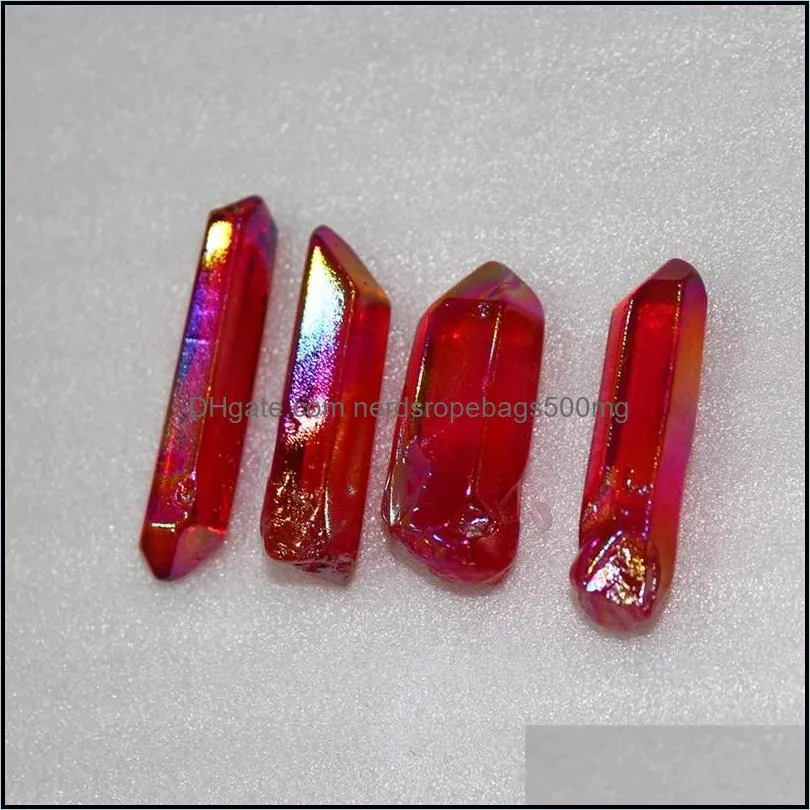 5pcs Drop natural red titanium aura quartz Crystal Arts and Crafts gemstone point healing chakra points for jewelry making 621 S2