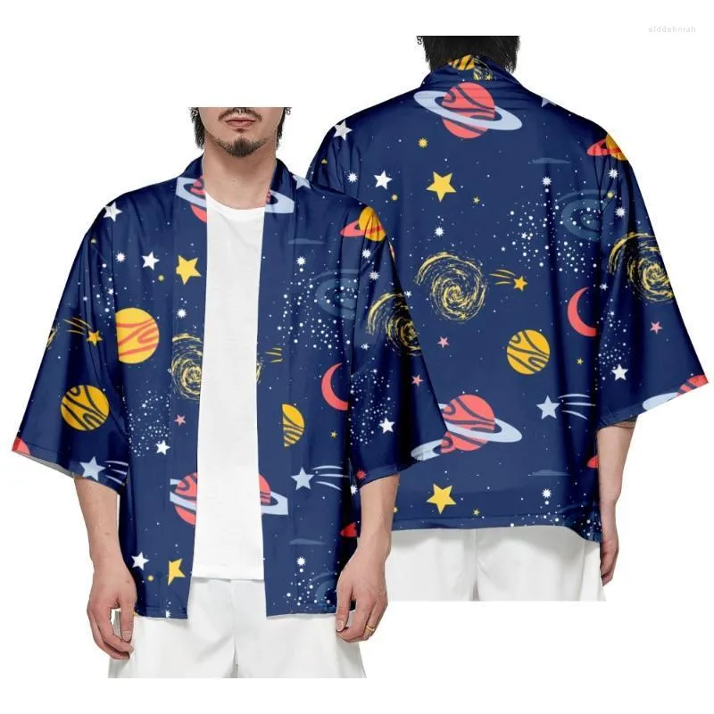 Erkekler sıradan gömlekler yıldızlı gökyüzü anime tarzı Kimono Japon kıyafetleri kadınlar/erkekler unisex topçen eld22