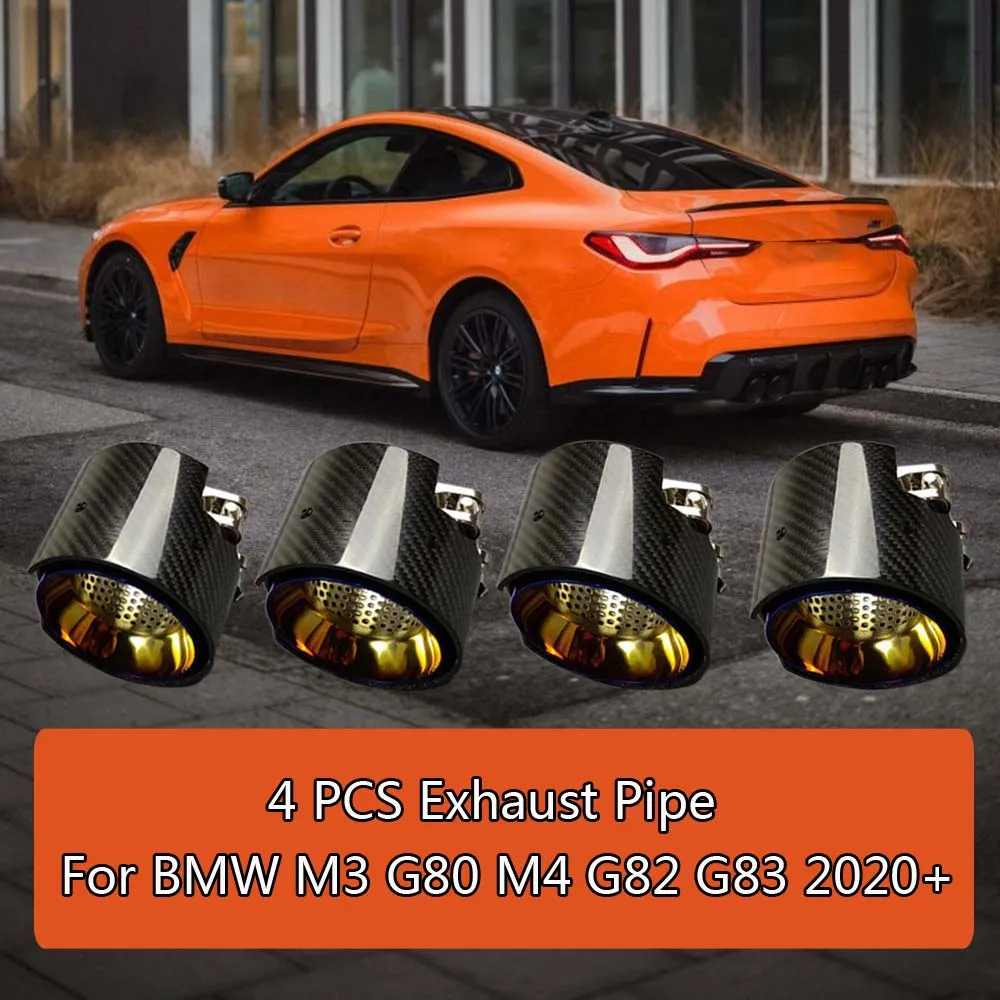 4 PCS M BMW M3 G80 M4 G82 G83 탄소 섬유 스테인리스 자동차 액세서리 머플러 팁 노즐 배기 시스템