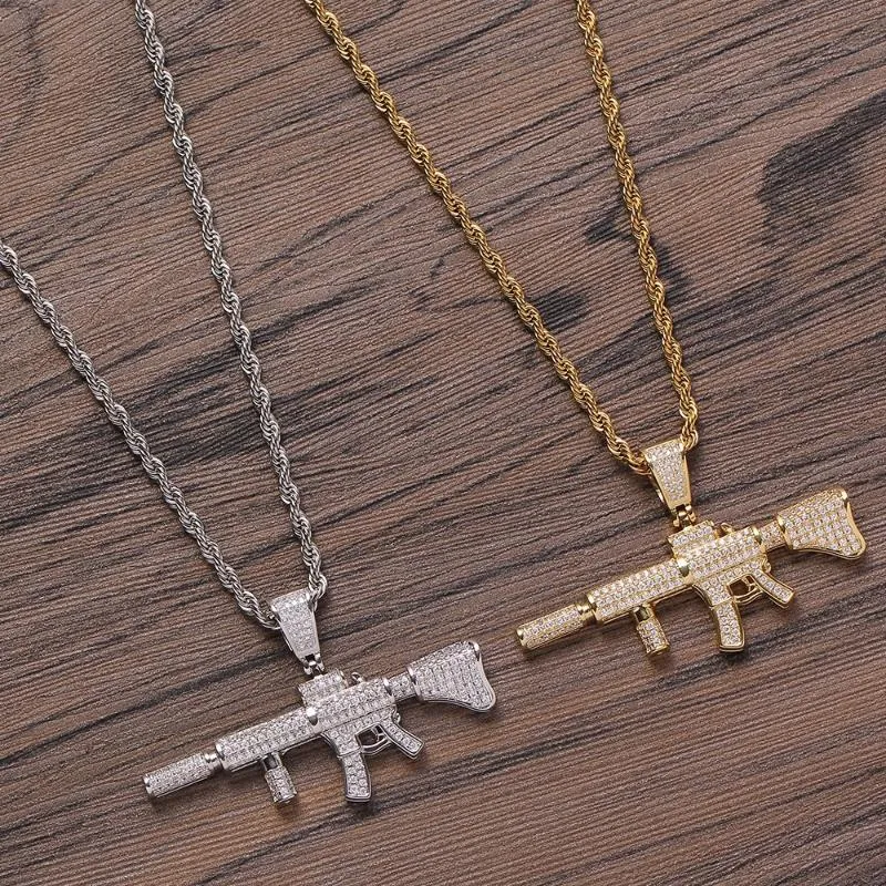 Pendant Necklaces European And American Hip Hop Jewelry Gun Personalized Punk Copper Inlaid Nightclub Rap NecklacePendant NecklacesPendant