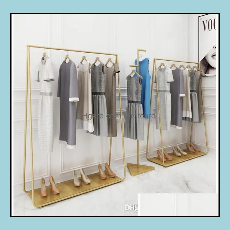 Golden custom color clothing racks Bedroom Furniture Landing coat hanger in cloth stores Iron Hat Frame rack multi-functional shoe