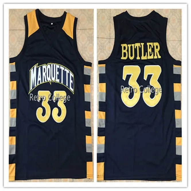 Xflsp #33 Jimmy Butler College Marquette Golden Eagles Basketballtrikot, Marineblau, Gelb. Passen Sie jeden Namen und jede Nummer an