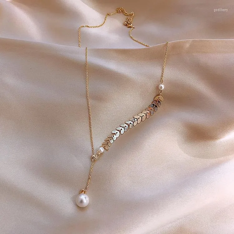 Pendant Necklaces Korea Fashion Jewelry Sexy Metal Wheat Ear Short Necklace Adjustable Elegant Pearl Prom Party For WomenPendant Godl22