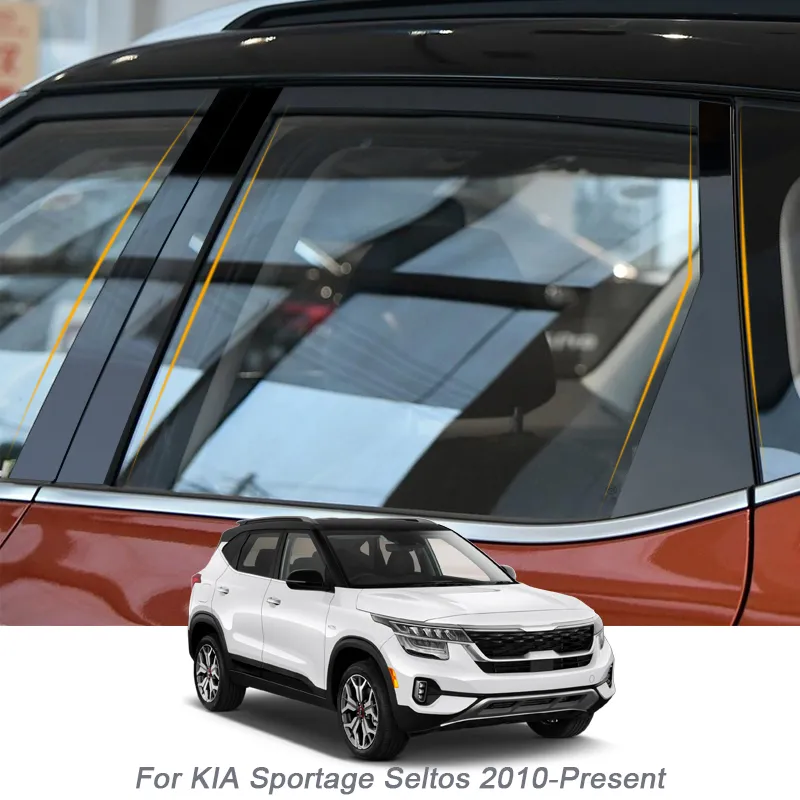 6PCSカーウィンドウピラーステッカーKia Sportage SL QL Seltos SP2 Sorento XM 2009-Present Accessoryのためのアンチスクラッチフィルムトリム