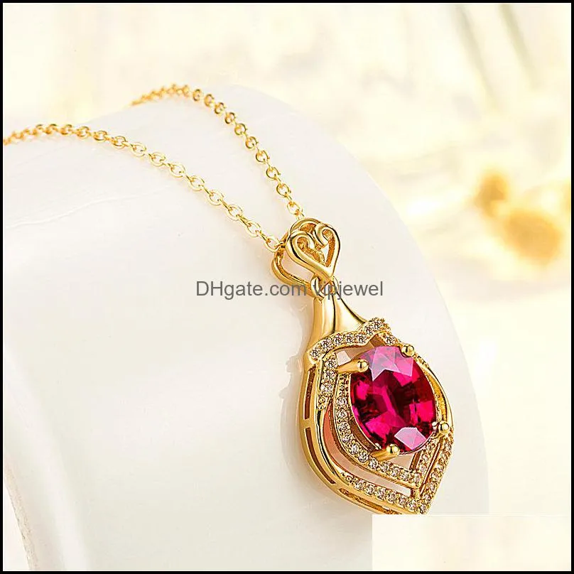 18k gold necklaces luxury water drop pear shaped ruby gemstone pendant necklace for women silver wedding jewelry vipjewel