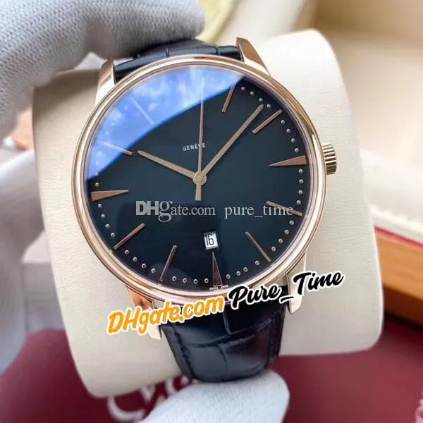 MLF 40mm Patrimony 85180 / 000R-9232 Asiatisk 2813 Automatisk mens klocka 85180 Black Dial Rose Gold Case Datum Läderrem Klockor Pure_Time E139 (4)