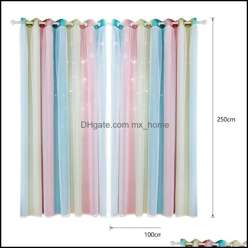 Curtain & Drapes 100x250CM Romantic Color Sheer Girl Kids Bedroom Full Blackout Window Hollow Star Home Decor