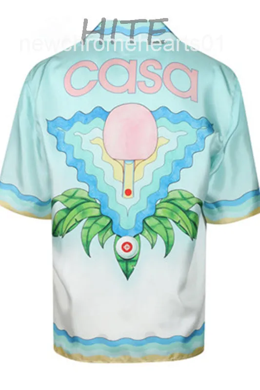 Casablanca 22ss camisas masculinas estampadas com tema de praia oceano camisa havaiana feminina de manga curta