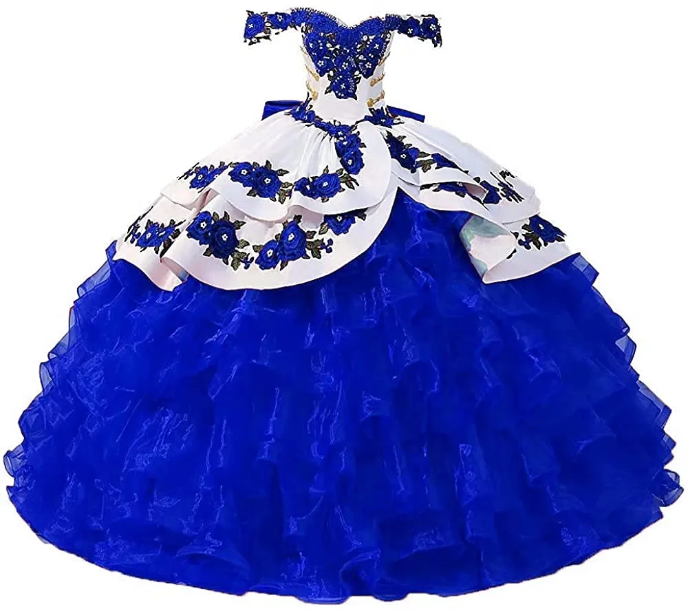 2022 blommor broderi quinceanera klänningar rufsar prom bollklänning söt 16 klänning vestidos de 15 anos