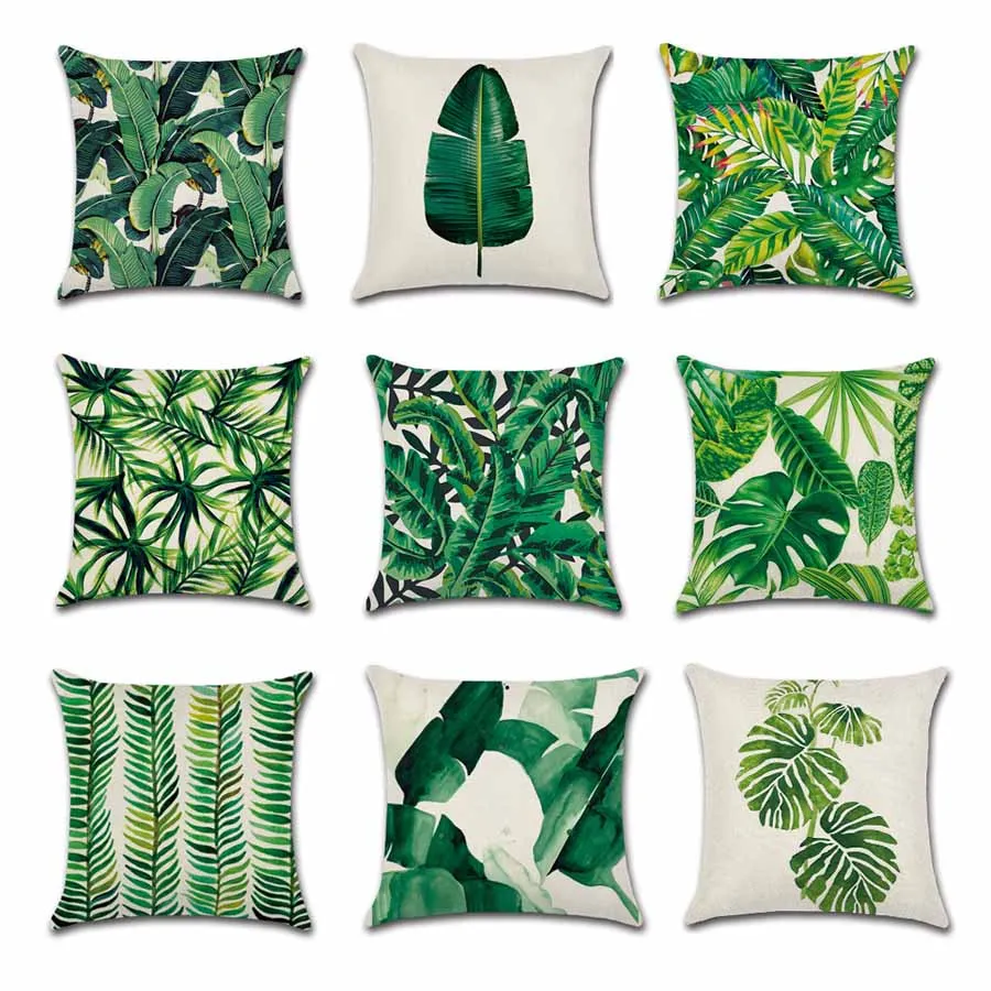 45x45cm Green Plant Pillow Case Decorative Home Sofa Nordic Cushion Covers Single-sided Printing Flowers Linen Pillow Cover BH0565 TQQ