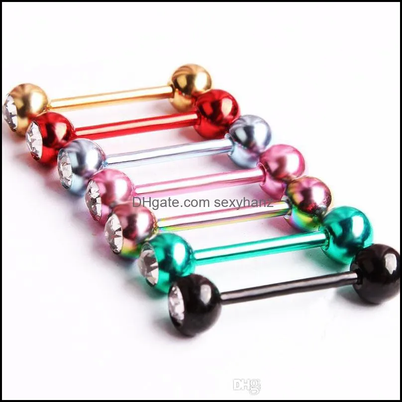 Single Gemtongue Barbell Ring Wholesale 50pcs /Lot Body Piercing Jewelry Stainless Steel Nipple Piercing Earring Bar