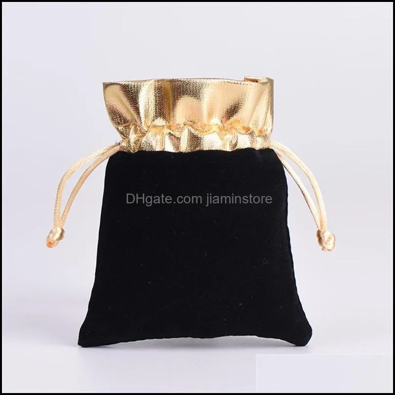 100pcs/lot black 7x9cm 9x12cm velvet beaded drawstring pouches jewelry gift pouch drawstring bags for wedding favors beads 1018 q2