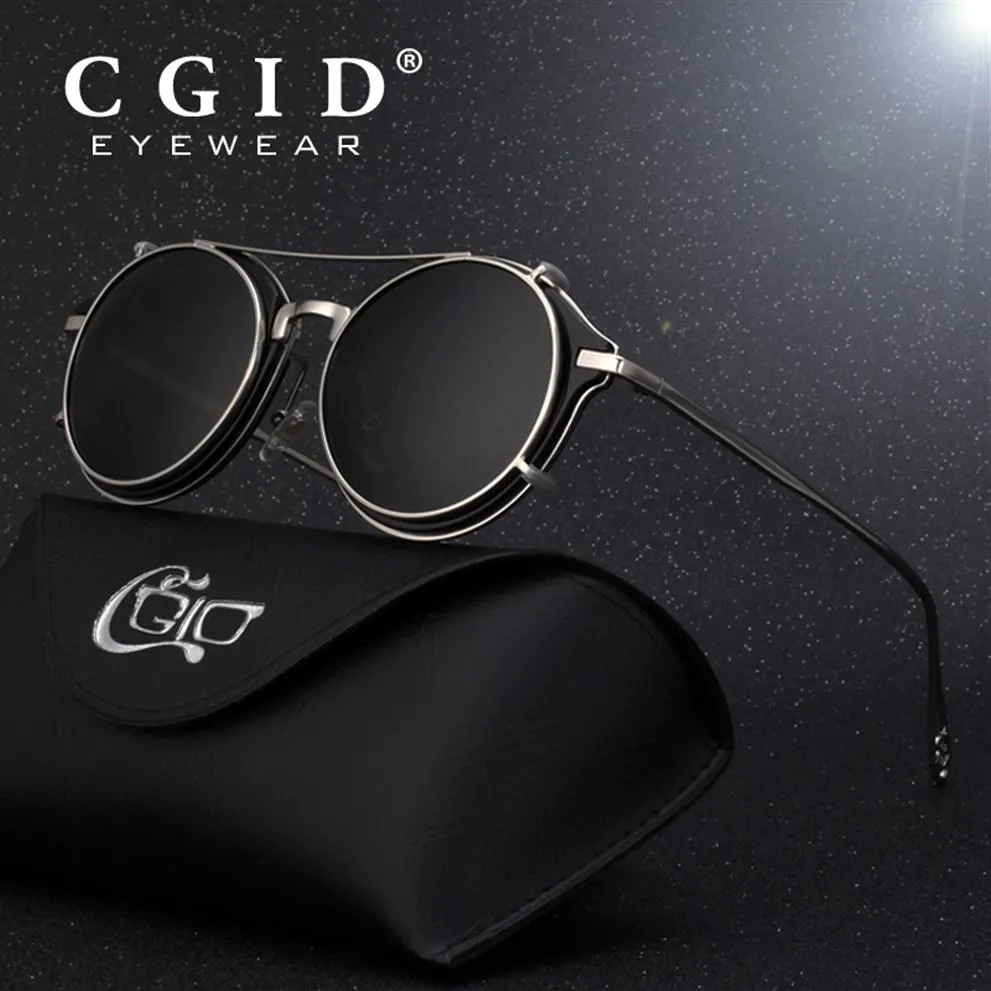 CGID 2018 Fashion Men Men Polarized Sunglasses круглый стимпанк съемный клип на оттенках дизайнер бренд Sun Glass Vintage Metal E76 Y193297