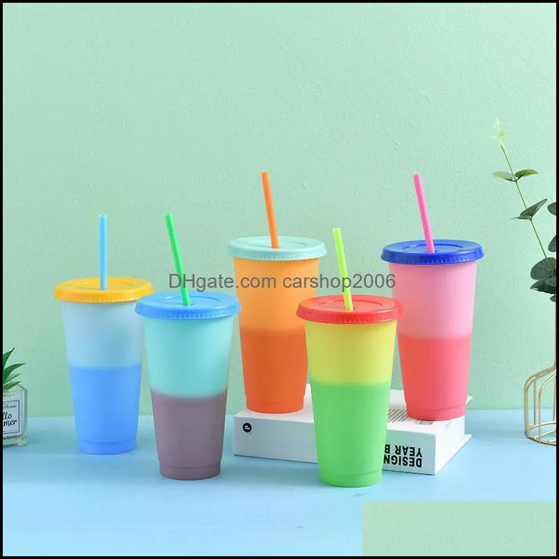 700ml color changing cup reusable plastic eco-friendly water cups lid straw plastic tumbler drink mugs durable tumbler discoloration