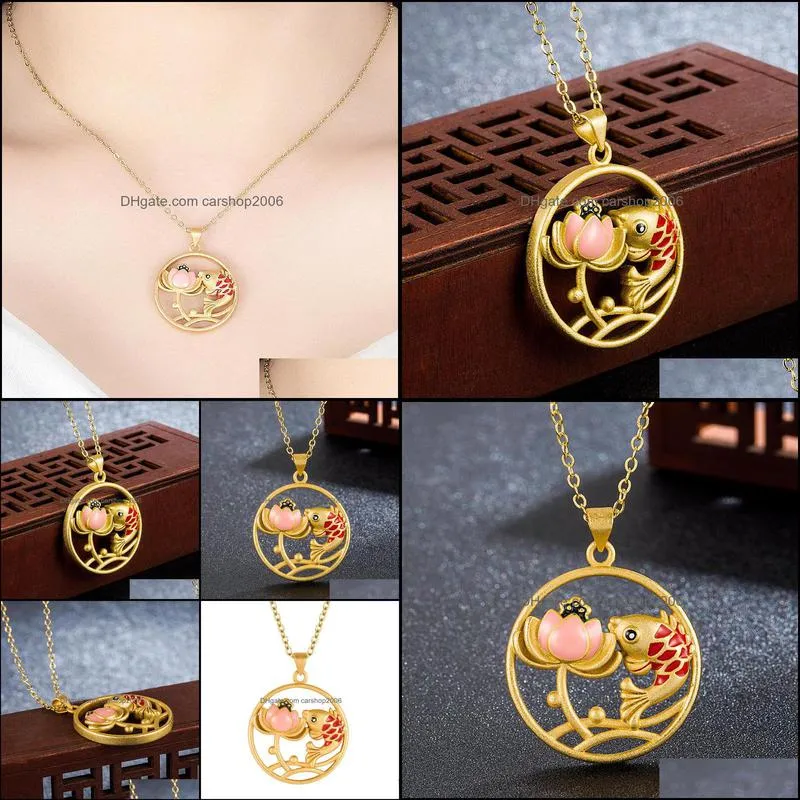sand gold necklaces gilding lotus fish tranquility and peace plate round plate fish pendant necklace carshop2006