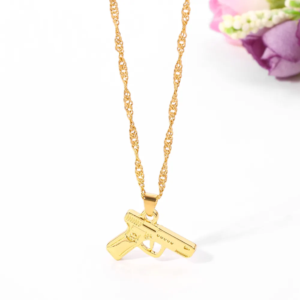 Ny minimalistisk pistolhänge halsband Kpop Gold Color Wave Chain Hip Hop Gun Halsband Choker Party Gift Hög kvalitet