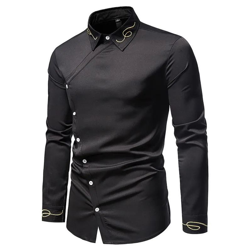 Chemises décontractées pour hommes Couleurs Hommes Mode Paisley Chemise à manches longues Est Arrivée Broderie Col rabattu Boutons asymétriques Tenues Hommes