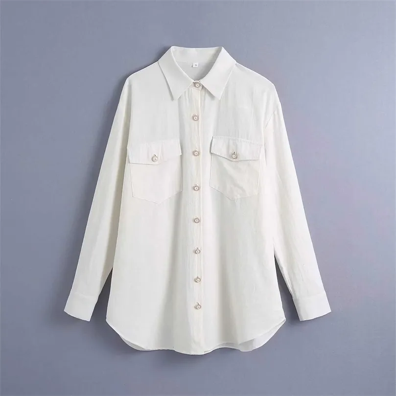 Women white Blouse Shirt Long Sleeves Collared Pearl Buttons Elegant Fashion Woman Blouse Shirt Tops Femme Mujer blusas 210709