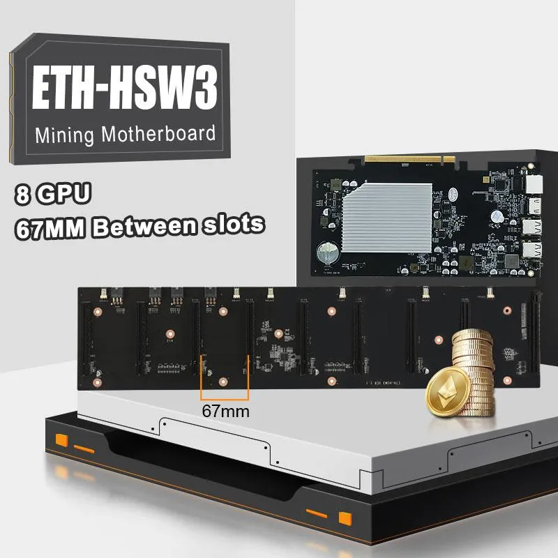 Płyty główne ETH-HSW3 ETH Wydobycie płyta główna 8 GPU 67 mm Szybkie rozpraszanie ciepła Płytka Ethereum Crypto Miner Rigmotherboards Mothe