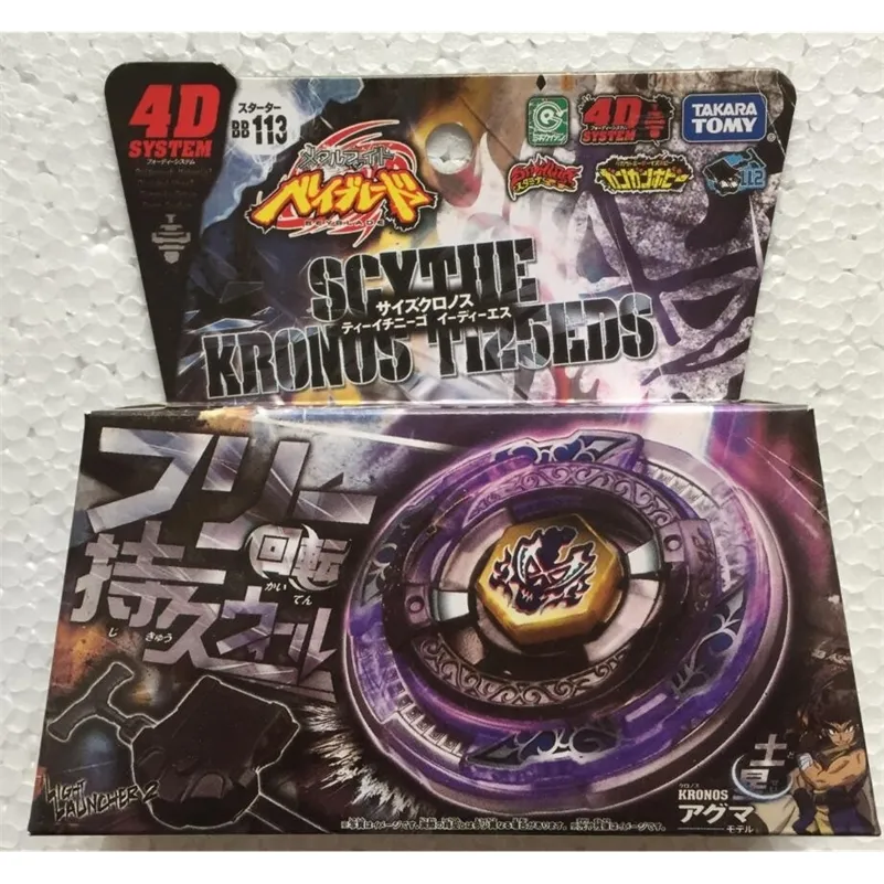 오리지널 Tomy Metal Fusion Beyblade 회전 상단 장난감 BB113 Scythe Kronos와 함께 발사기 220526