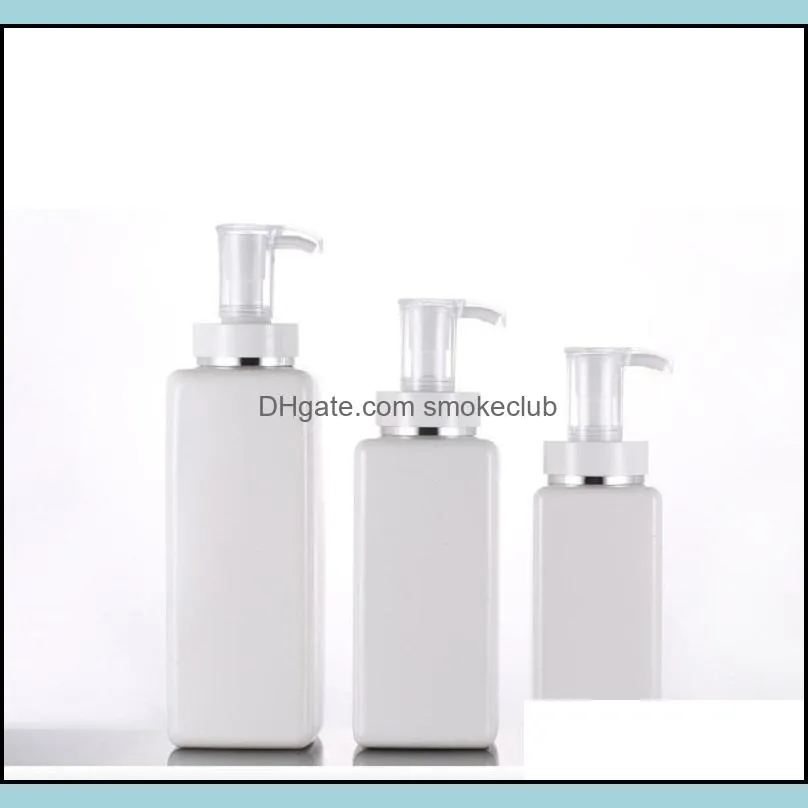 110ML 220ML 300ML 500ML shampoo square packaging bottles white transparent plastic empty cosmetic bottle with gold /silver edge pump shower gel