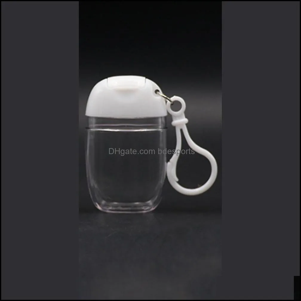 Packing Bottles PC 30ml Empty Hand Sanitizer Travel Small Size Holder Hook Keychain Carriers White Flip Cap Reusable Portable Factory price expert design