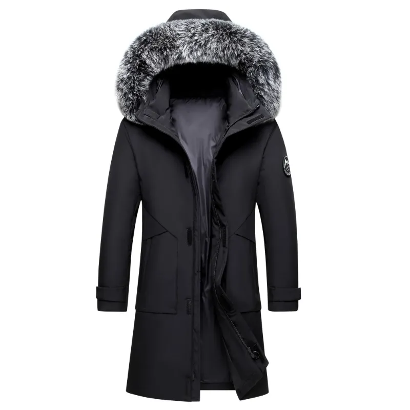 Down Jacket Men Winter Coat Hooded Big Fur Collar Thick Warm Outerwear Overcoat Long Jackets Windbreakers Tops Plus Size