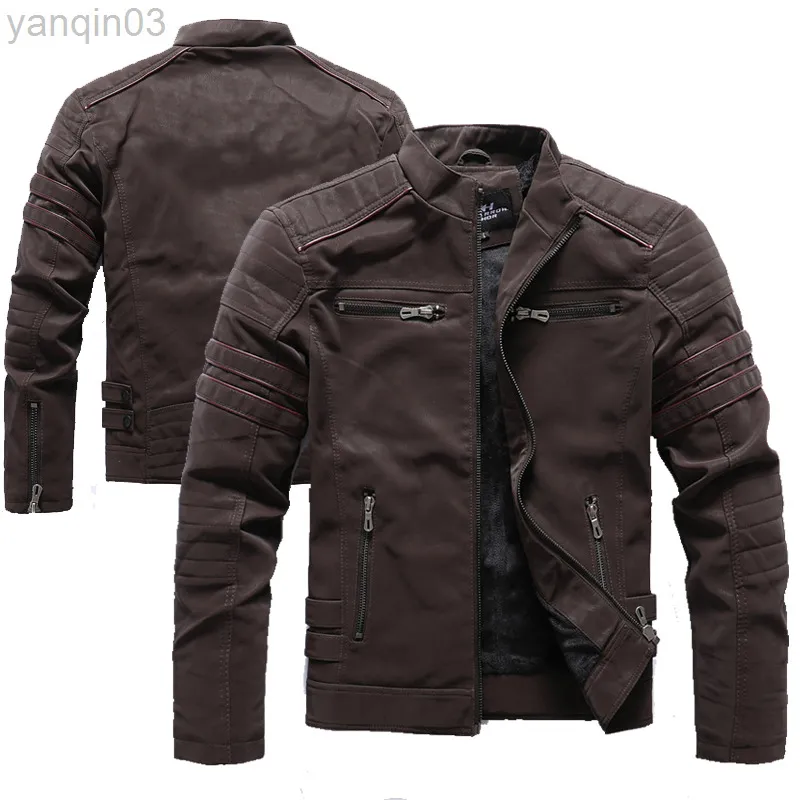 Invierno motocicleta pu chaqueta de cuero hombres 2022 vintage polar cálido multibolsillo chaqueta de cuero masculino cremallera otoño traje chaquetas l220801