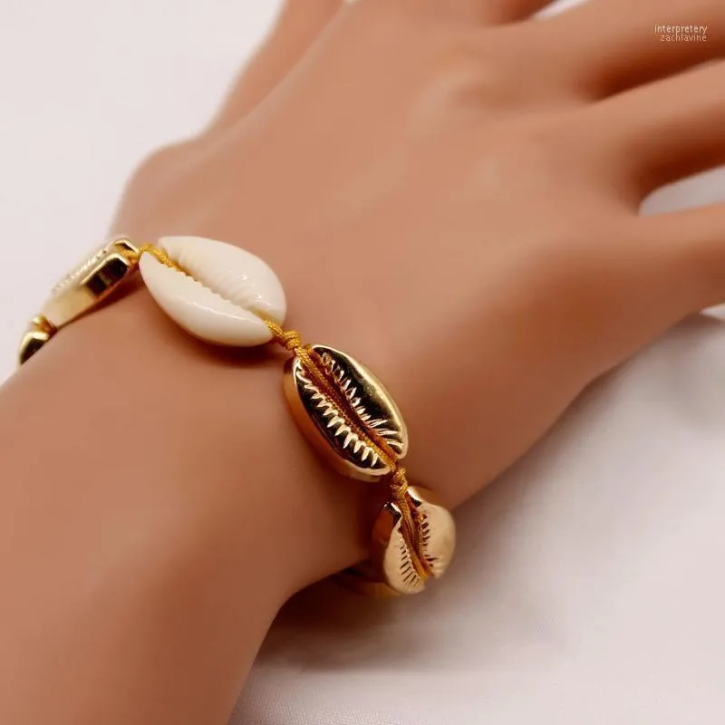 Charm Armbänder Handgewebte geknotete runde Perlen Armband Natürliche Muschel Handschmuck Seilkette für Frauen1 Inte22