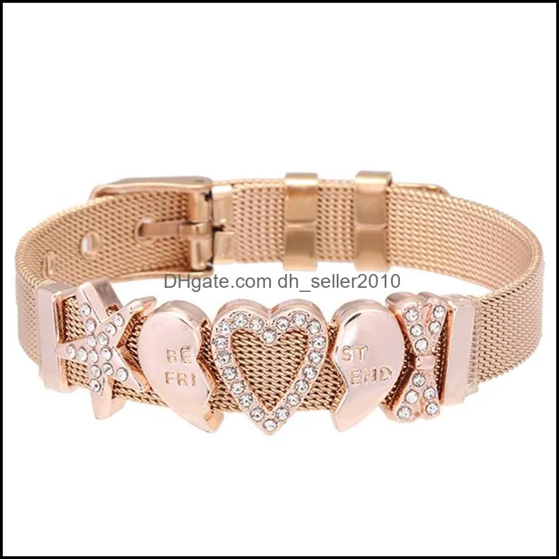 crystal heart star slide charm keeper bracelets stainless steel fine mesh bracelet christmas jewelry best friend friendship bracelet