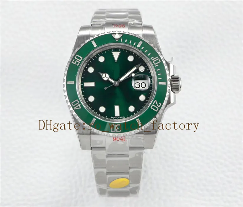 Top Wodoodporne zegarki mężczyzn 904L Automatyczne 2836 Zegarek Noobf Factory V10 Green Ceramic 116610ln Dive Men Eta Swiss Sub 116610LV