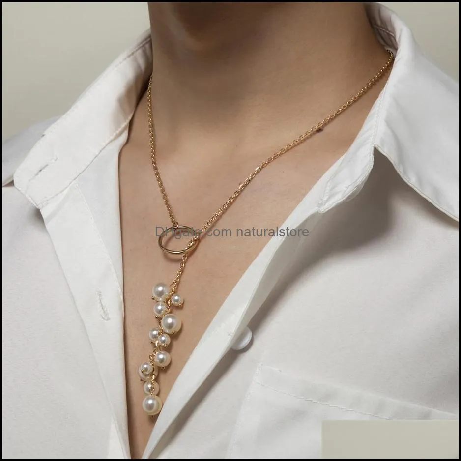 Minimalism Baroque Irregular Pearl Pendant Necklace for Women Wedding Bridal Kpop Lariat Tassel Chain Party Jewelry New