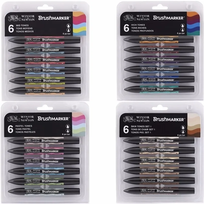 Winsor Newton Brushmarker Set 6 colori 12 colori Punta a pennello morbida Pennarelli a punta doppia Pennarelli a base di alcool 210226