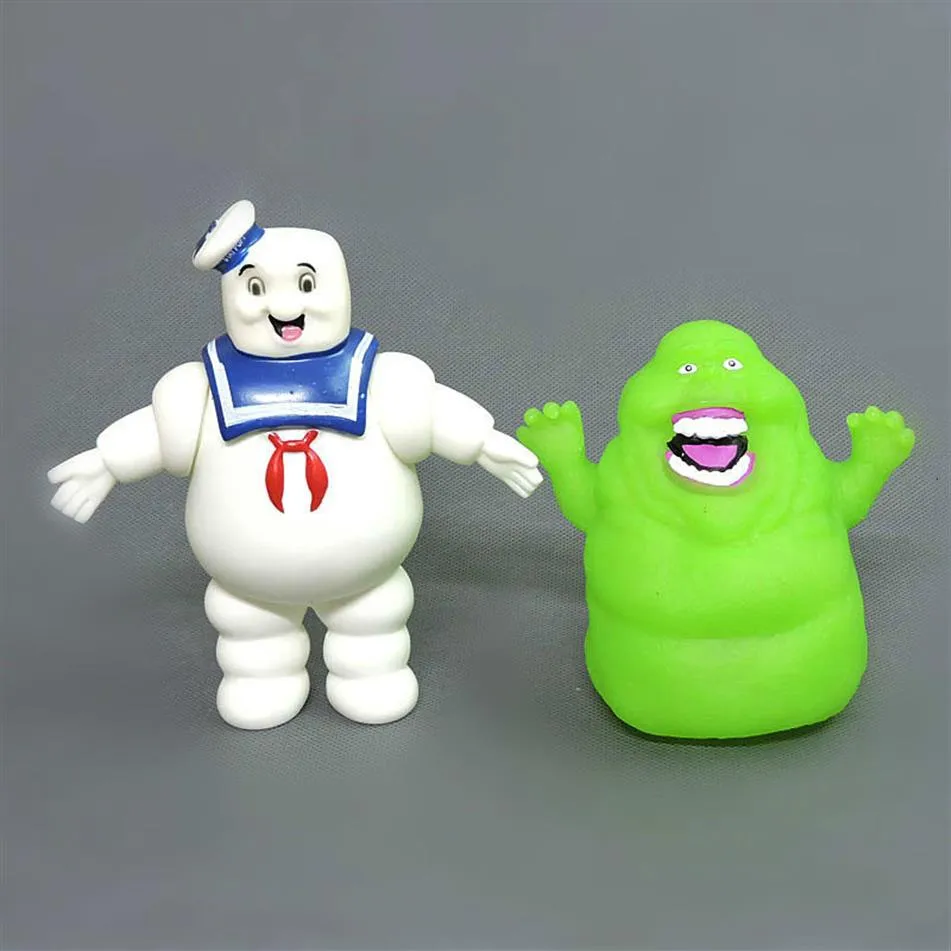 2pcs / set Cartoon Anime Ghostbusters Green Ghost Slimer Action Figure Poupée PVC Figurines Modèle BB Knock Jouets Pour Enfants Xmas T20288S