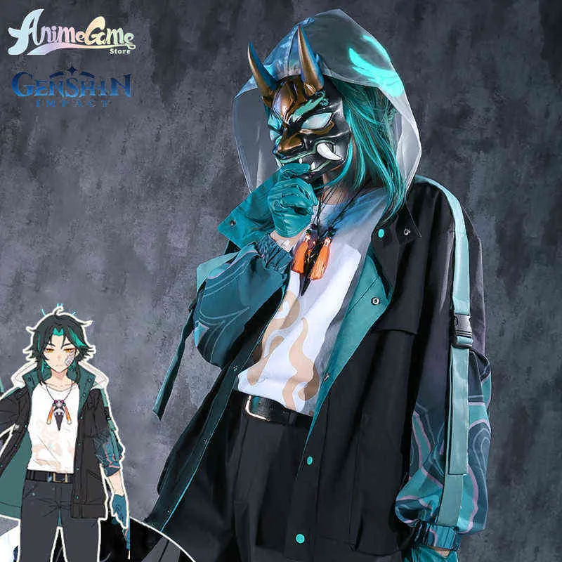 En stock Game Genshin Impact Cosplay Xiao Costume Xiao Anime Cos Jacket Daily Trendy Hoodie Carnival Party Juego de rol para hombres J220720